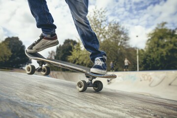 Skateboarder in Mid-Air Above a Skatepark. Beautiful simple AI generated image