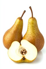 Wall Mural - Ripe pears and cross section of a pear with seeds isolated on a white background.