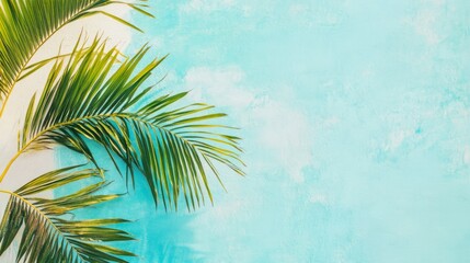 Tropical Palm Leaves on a Blue Background