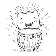 A joyful cartoon drum character playing percussion with excitement and fun, perfect for music-themed designs and illustrations.