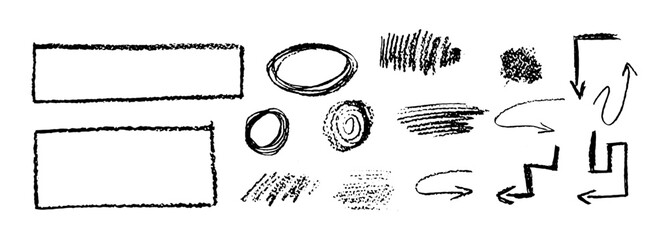 Poster - set of chalk doodle graphic elements. rectangular frames, ovals, arrows and scribbles. collection sc