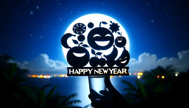 Happy New Year scene in cool moonlight