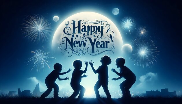 Happy New Year scene in cool moonlight