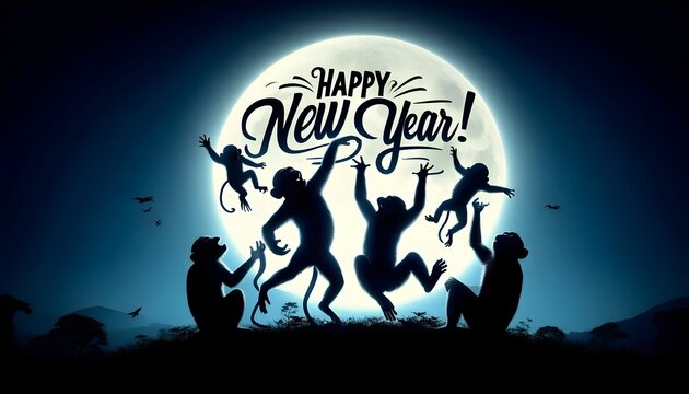 Happy New Year scene in cool moonlight