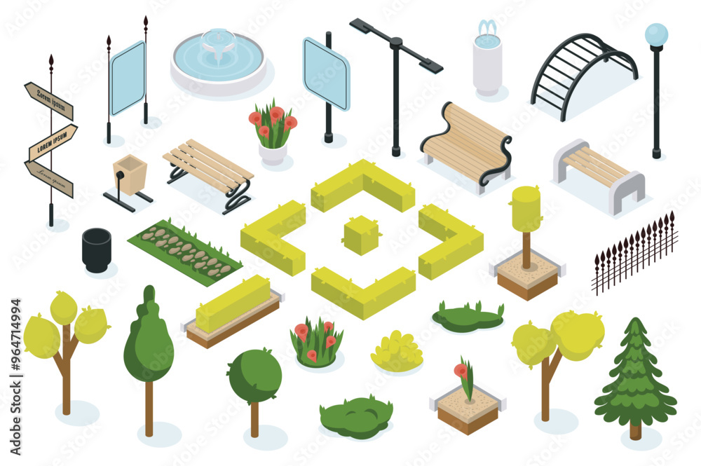 City park constructor 3d isometric mega set in isometry graphic design ...