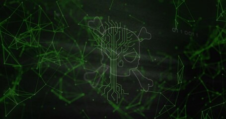 Poster - Animation of skull and bones, digital data processing over computer servers