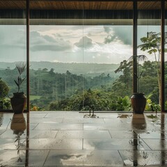 Wall Mural - large panoramic windows overlooking the jungle, AI Generative