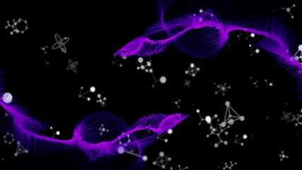 Canvas Print - Animation of dna strands spinning over molecules on black background