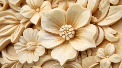 Wall Mural - Intricate Wood Carving of Floral Design