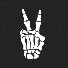 Peace gesture, bone hand. Vector clip art illustration and grunge texture.