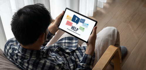 Poster - help screen on the website provide answer to faq frequently asked question snugly with knowledge inf