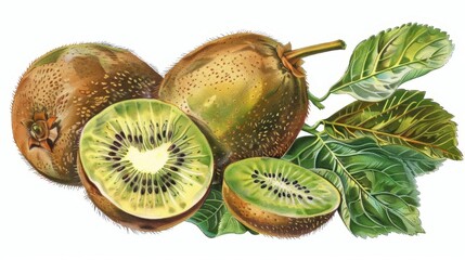 Wall Mural - vintage botanical illustration of kiwi fruit isolated on white digital restoration