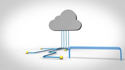 Poster - Animation of cloud icon with connections and screen over white background