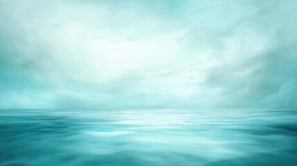 Wall Mural - A painting of a blue ocean with a cloudy sky