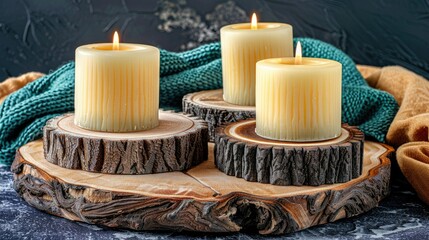 Canvas Print - Minimalist candlelight, wooden coasters with candles on them