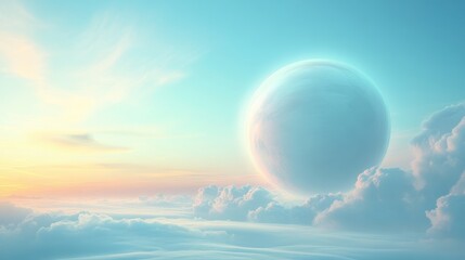 Wall Mural - a large white object is floating in the sky above a blue and pink sky