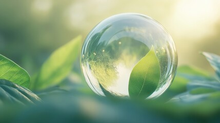 Wall Mural - A clear glass sphere with a leaf inside of it