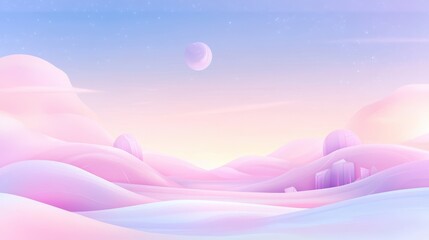 Wall Mural - A beautiful pink and blue sky with a large moon in the background