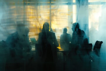 Wall Mural - A group of people are sitting at a table with a laptop in front of them, generative ai image