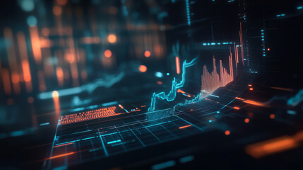 Poster - abstract digital data visualization showing dynamic graphs and glowing elements in a tech-inspired d