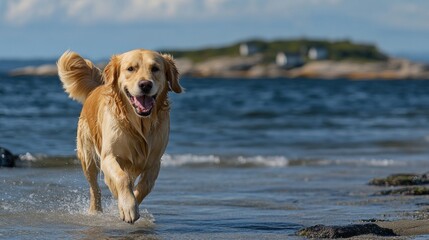 Canvas Print - Golden Retriever Running on the Beach