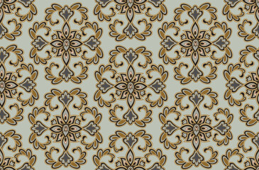 Wall Mural - Flourish seamless pattern european retro interior decor style. Floral ornament with fantastic flowers and leaves.