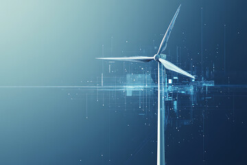 An abstract digital banner featuring a sleek wind turbine, symbolizing renewable energy and modern technology.