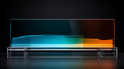 Wall Mural - A glass display with a blue and orange stripe. Background for business card.