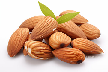 many almonds on isolated white background