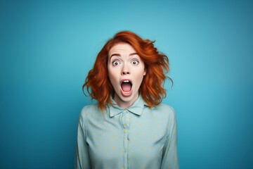 Sticker - Young pretty Redhead girl over colorful background