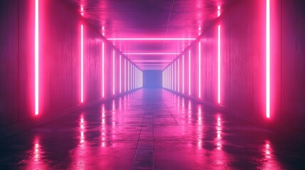 Poster - A long, narrow room with pink walls and pink lights