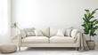 © PhotoVibe - A simple living room with a sofa and decorations, all in a white room. This is a computer-generated image.