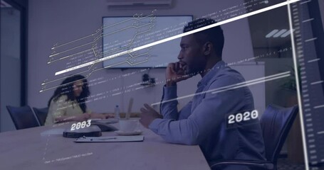 Poster - Animation of financial data processing over diverse business people in office