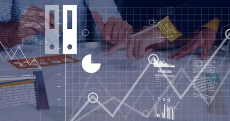 Poster - Animation of financial data processing over diverse business people in office