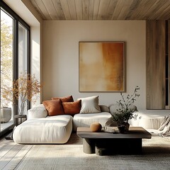 Wall Mural -  Japandi, scandinavain interior design of modern living room. 