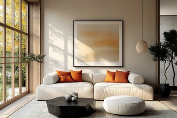 Wall Mural -  Japandi, scandinavain interior design of modern living room. 