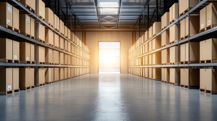 Warehouse Storage with Open Doorway, 3D Rendered , Warehouse, Logistics ,Inventory