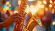 © Avr Di - Blurred background with golden saxophone being played.