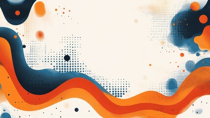 Abstract Artwork with Wavy Lines and Polka Dots in Blue, Orange, and White