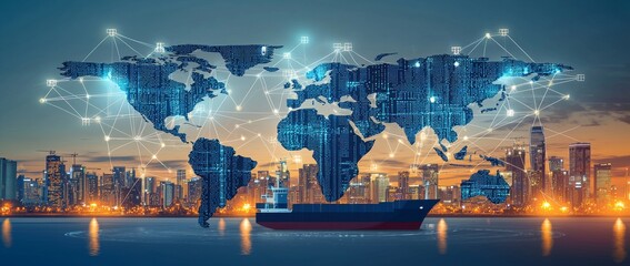 Wall Mural - Photo concept depicting the intricate network of global trade logistics and distribution channels that power international supply chains