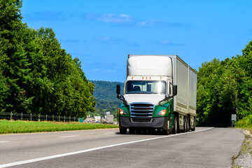 Wall Mural - Double-Trailer Semi Rig Climbs Interstate Hill Near Smoky Mountains