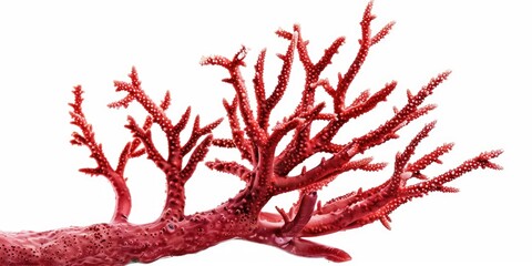 A close-up shot of a vibrant red coral against a clean white background