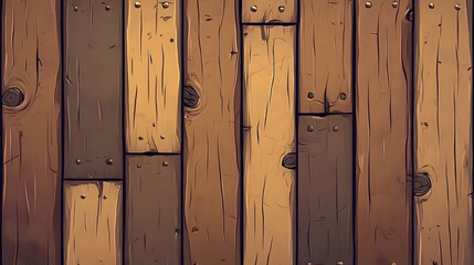 Poster - A detailed textured material featuring an old wooden texture made up of planks serves as the cover for a UI game background This pattern in a cartoon style is isolated for a unique