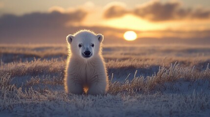 Wall Mural -  A Polar Bear Sitting in a Field