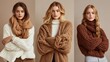 © Premium_art - three women in cozy sweaters and oversized scarves, neutral tones. autumn fashion, warm knitwear background.