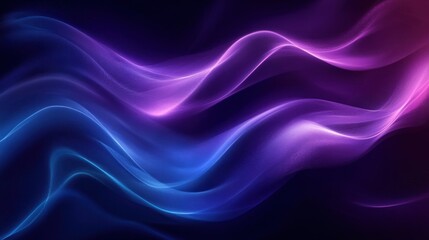 Abstract Purple and Blue Glowing Waves on Black Background