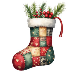 Wall Mural - A festive Christmas stocking adorned with a patchwork