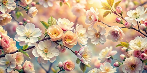 Wall Mural - Blossom Symphony A Branch of Delicate Pink and White Flowers, Spring, Nature, Floral, Blossom Symphony, spring, nature