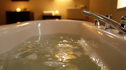 Wall Mural -   A close-up of a bathtub filled with water and surrounded by candles on its sides