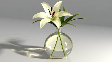 Poster -  A white vase holding white flowers sits on a white countertop near a wall shadow